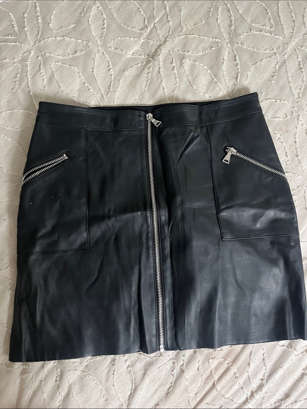 Express Black Faux Leather Zip-Front Mini Skirt